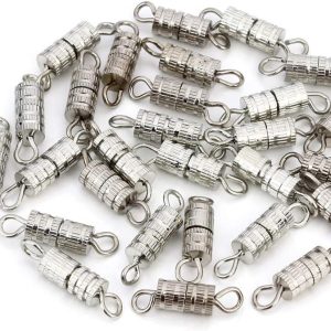 100 Sets 4mm x 15mm Screw Type Clasp Barrel Screw Clasps Twist Clasps Connector for Jewelry Making Necklaces and Bracelets, Silver-Color